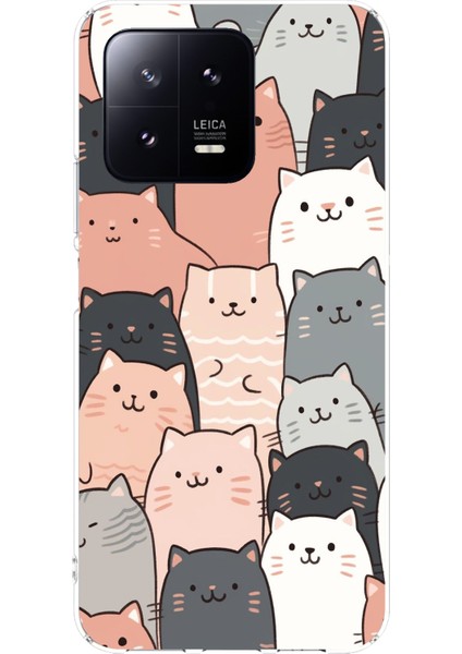 Xiaomi Mi 13 Uyumlu Pufi Kedicikler Tasarımlı Baskılı Silikon Kılıf