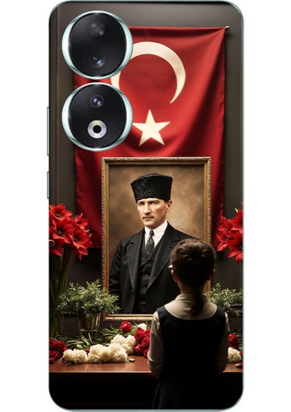Honor 90 Uyumlu Atatürk Türk Bayrağı Tablo Baskılı Silikon Kılıf