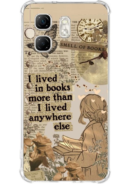 Infinix Hot 50I - Smart 9 Uyumlu Kitap Okuyan Kadın Retro Baskılı Silikon Kılıf
