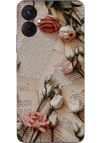 Tecno Spark 9 Pro Uyumlu Retro Gazete Güller Tasarımlı Baskılı Silikon Kılıf