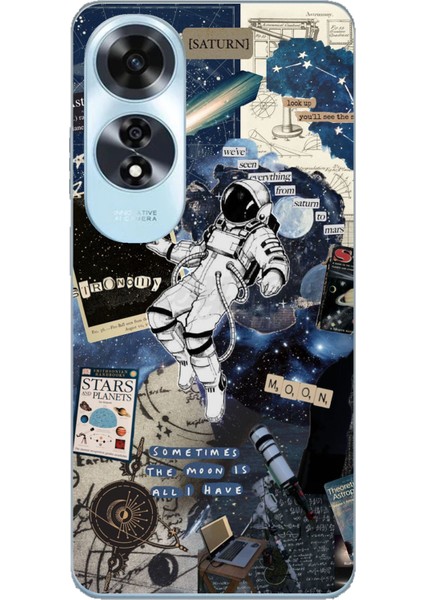 Oppo A60 Uyumlu Retro Astronot Tasarımlı Baskılı Silikon Kılıf