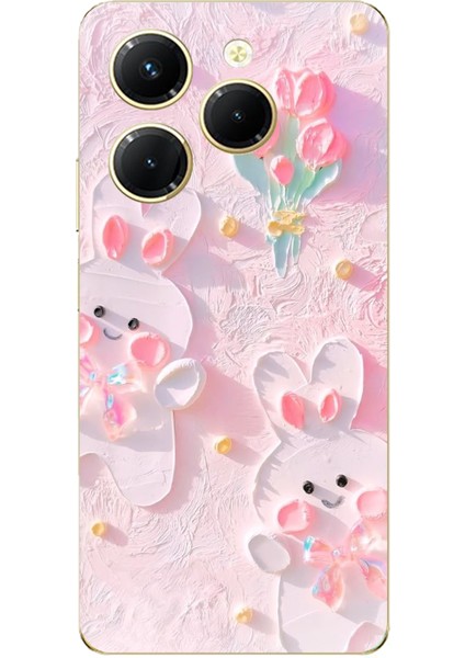 Tecno Spark 20 Pro Uyumlu Sevimli Tavşanlar Baskılı Silikon Kılıf
