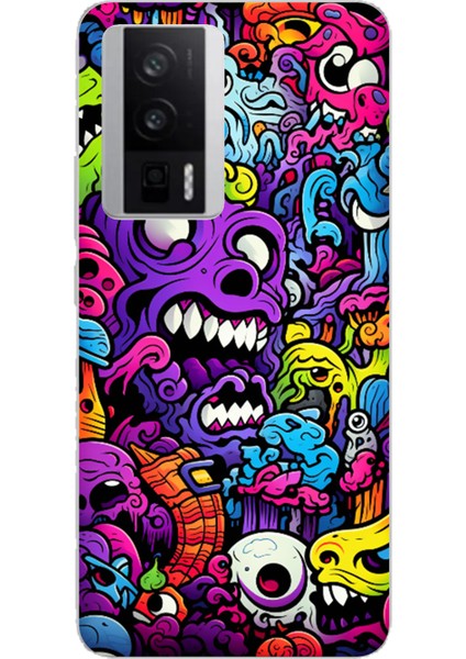 Poco F5 Pro Uyumlu Psikodeli Renkli Canavarlar Baskılı Silikon Kılıf