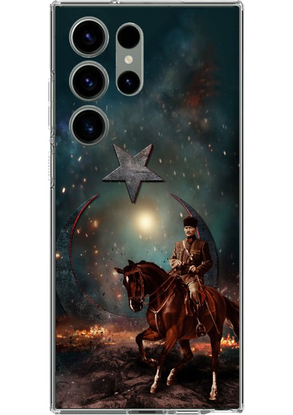 Samsung Galaxy S23 Ultra Uyumlu Atatürk At Üstünde Zafer Baskılı Silikon Kılıf