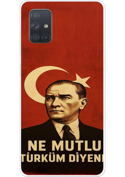 Samsung Galaxy A71 Uyumlu Ne Mutlu Türkiye Bayrak Atatürk Baskılı Silikon Kılıf