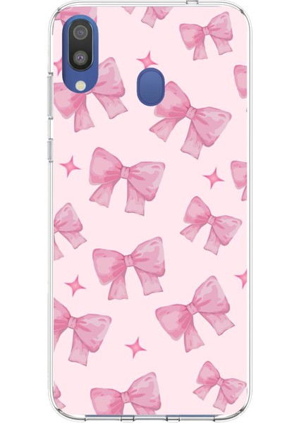 Samsung Galaxy M20 Uyumlu Pembe Fiyonklar Baskılı Silikon Kılıf