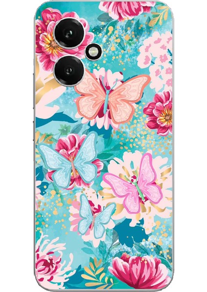 Honor 400 Uyumlu Kelebekler ve Çiçekler Baskılı Silikon Kılıf