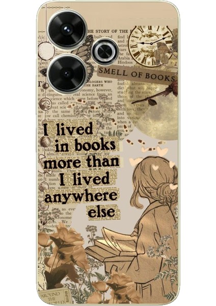 Redmi 13 Uyumlu Kitap Okuyan Kadın Retro Baskılı Silikon Kılıf