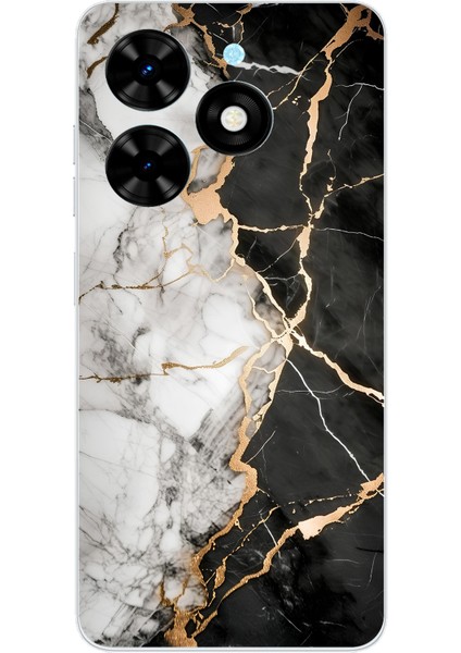 Tecno Spark Go 2024 Uyumlu Siyah Beyaz Mermer Baskılı Silikon Kılıf