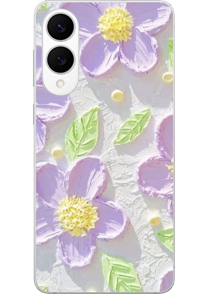 Samsung Galaxy S25 Edge Uyumlu Mor Papatyalar Sulu Boya Baskılı Silikon Kılıf