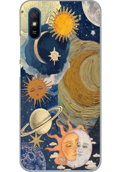 Redmi 9A Uyumlu Güneş ve Ay Evren Tasarımlı Baskılı Silikon Kılıf