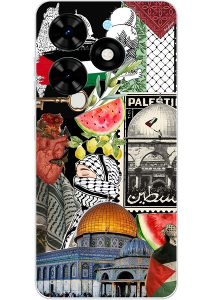 Tecno Spark Go 2024 Uyumlu Filistin Özgürlük Kolajı Baskılı Silikon Kılıf