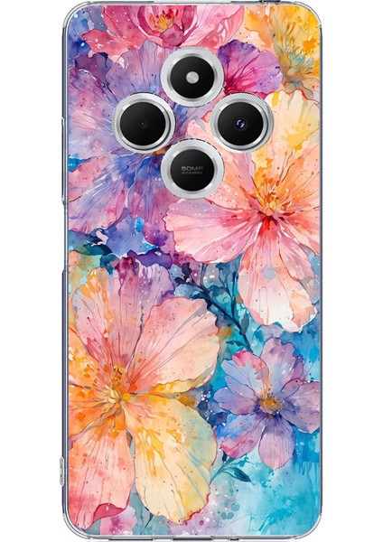 Redmi 14C Uyumlu Renkli Çiçekler Sulu Boya Baskılı Silikon Kılıf