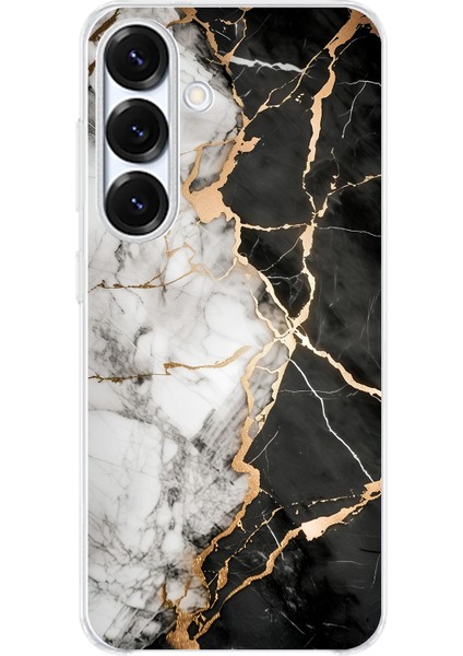 Samsung Galaxy S25 Uyumlu Siyah Beyaz Mermer Baskılı Silikon Kılıf