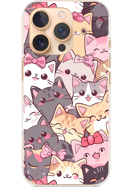 iPhone 16 Pro Uyumlu Sevimli Kediler Baskılı Silikon Kılıf