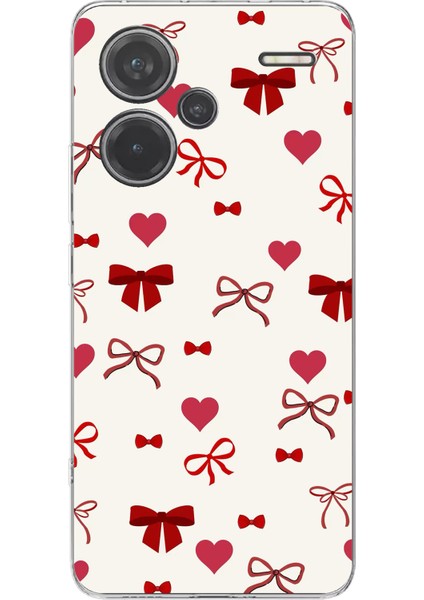 Redmi Note 13 Pro Plus 5g Uyumlu Bordo Kalp ve Fiyonklar Baskılı Silikon Kılıf
