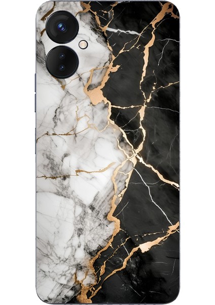 Tecno Spark 9 Pro Uyumlu Siyah Beyaz Mermer Baskılı Silikon Kılıf