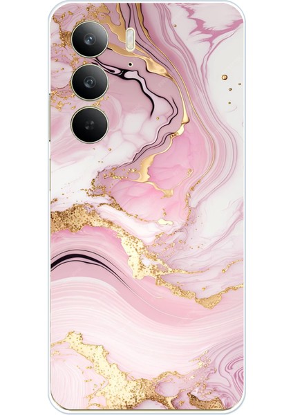 Realme C75 Uyumlu Pembe Mermer Baskılı Silikon Kılıf