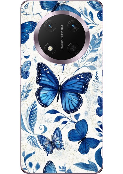 Honor Magic 7 Lite Uyumlu Mavi Kelebekler Baskılı Silikon Kılıf