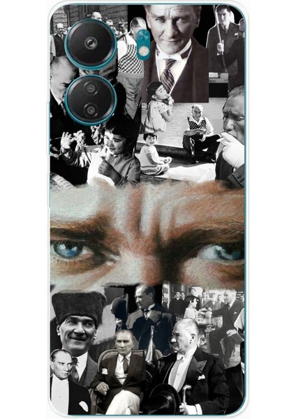 Redmi 13C - Poco C65 Uyumlu Atatürk Renkli Kolaj Gözler Baskılı Silikon Kılıf