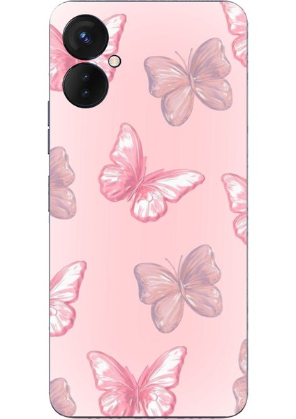 Tecno Spark 9 Pro Uyumlu Pembe Kelebekler Baskılı Silikon Kılıf