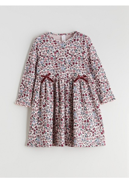 Yeni Sezon Bisiklet Yaka Çiçekli Kız Çocuk Elbise