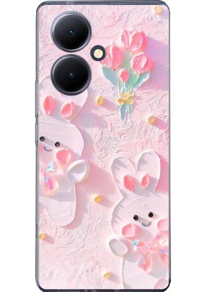 Vivo V29 Lite Uyumlu Sevimli Tavşanlar Baskılı Silikon Kılıf