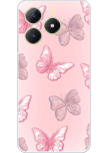 Realme C61 Uyumlu Pembe Kelebekler Baskılı Silikon Kılıf