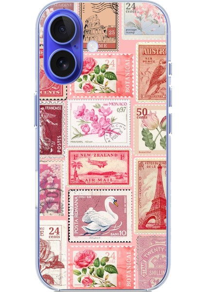iPhone 16 Uyumlu Pembe Posta Pulları Baskılı Silikon Kılıf