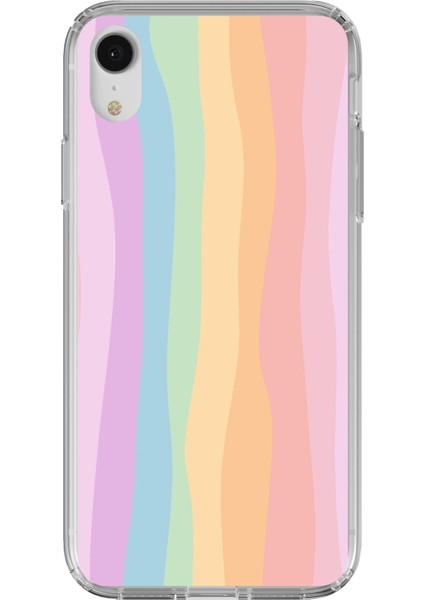 iPhone Xr Uyumlu Gökkuşağı Rengarenk Baskılı Silikon Kılıf