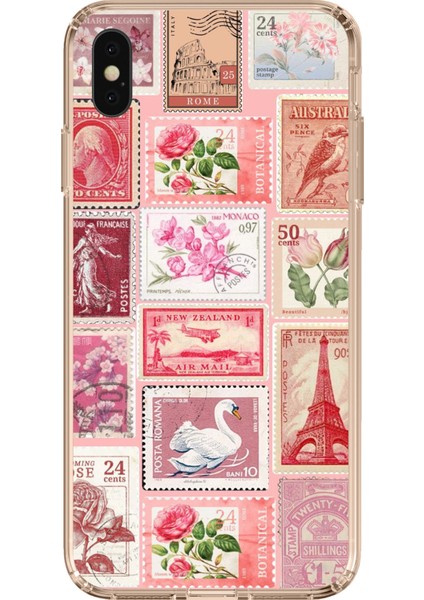 iPhone Xs Max Uyumlu Pembe Posta Pulları Baskılı Silikon Kılıf