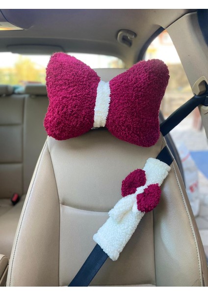 Oto Koltuğu Boyun Yastığı ve Emniyet Kemeri Kılıfı-Kırmızı-Pelüş Araç Yastığı ve Emniyet Kemeri Seti fiyatları