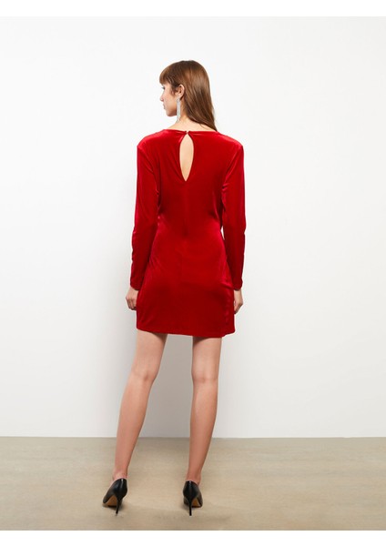 Yeni Sezon Kruvaze Yaka Düz Uzun Kollu Kadife Kadın Bodycon Elbise indirimleri