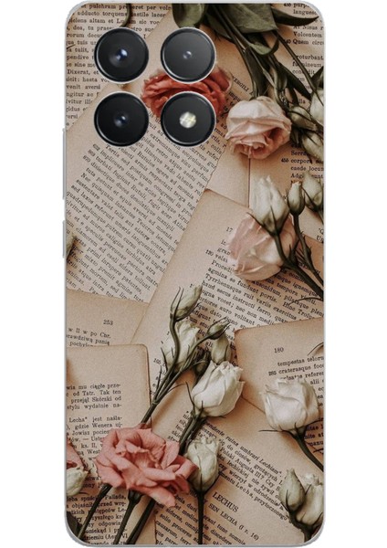 Poco F6 Pro Uyumlu Retro Gazete Güller Tasarımlı Baskılı Silikon Kılıf