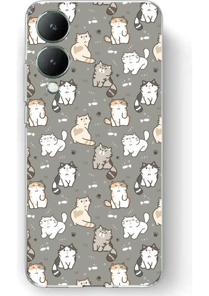 Vivo Y17S Uyumlu Minik Sevimli Kediler Baskılı Silikon Kılıf