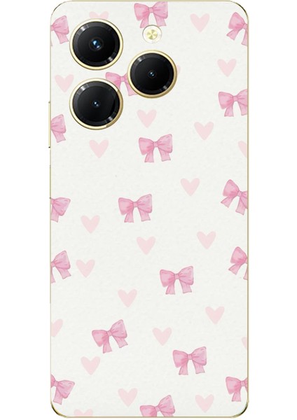Tecno Spark 20 Pro Uyumlu Fiyonklar ve Pembe Kalpler Baskılı Silikon Kılıf