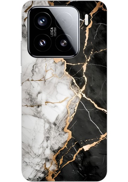 Xiaomi Mi 15 Pro Uyumlu Siyah Beyaz Mermer Baskılı Silikon Kılıf