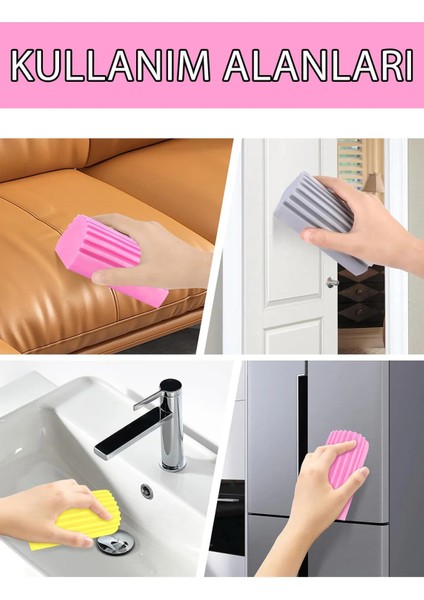 3 Adet Nemli Silgi Sünger - Toz Ustası - Çok Amaçlı Temizlik Toz Süngeri-Gri