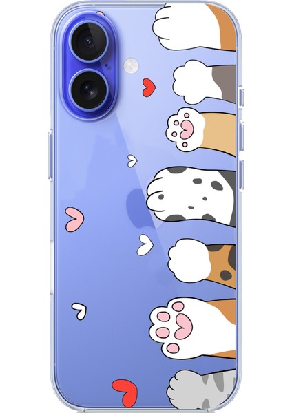 iPhone 16 Uyumlu Sevimli Kedi Patiler Tasarımlı Baskılı Silikon Kılıf