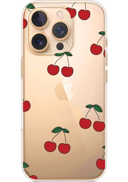 iPhone 16 Pro Uyumlu Kirazlar Tasarımlı Baskılı Silikon Kılıf