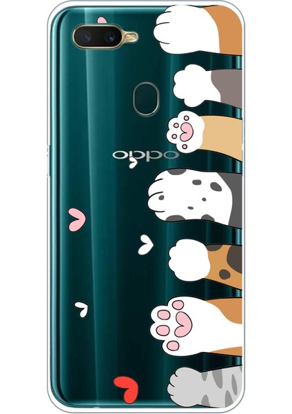 Oppo A5S-AX7-A12 Uyumlu Sevimli Kedi Patiler Tasarımlı Baskılı Silikon Kılıf