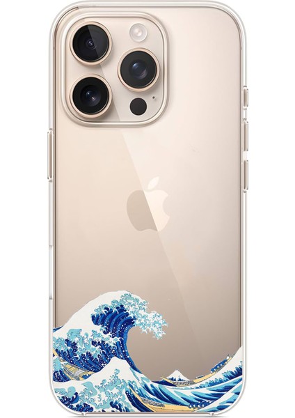 iPhone 16 Pro Max Uyumlu Kanagawa Oki Nami Ura Dalgası Tasarımlı Baskılı Silikon Kılıf