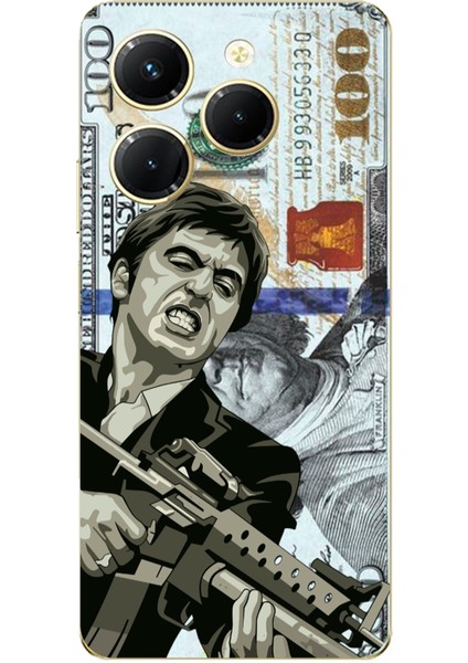 Tecno Spark 20 Pro Uyumlu Scarface Dolar Tasarımlı Baskılı Silikon Kılıf