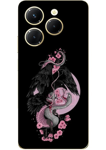 Tecno Spark 20 Pro Uyumlu Pembe Siyah Yılan Baskılı Silikon Kılıf