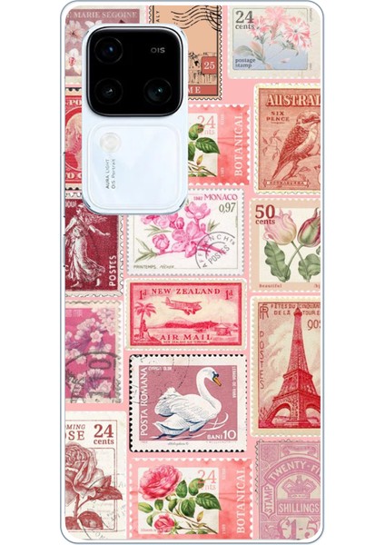 Vivo V30 Uyumlu Pembe Posta Pulları Baskılı Silikon Kılıf