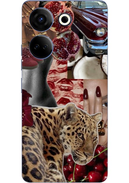 Tecno Camon 20 - 20 Pro 4g Uyumlu Leopar Kırmızı Vibes Baskılı Silikon Kılıf