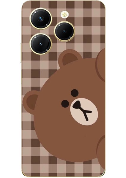 Tecno Spark 20 Pro Uyumlu Kahverengi Ayı Yan Tasarımlı Baskılı Silikon Kılıf