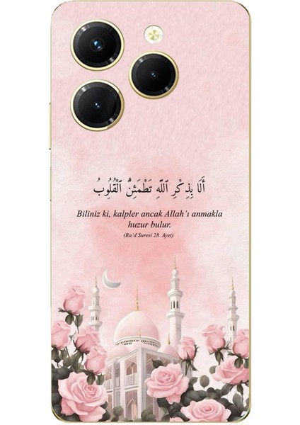 Tecno Spark 20 Pro Uyumlu Rad Suresi Cami ve Güller Baskılı Silikon Kılıf