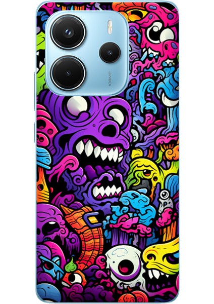 Redmi Note 14 4g Uyumlu Psikodeli Renkli Canavarlar Baskılı Silikon Kılıf