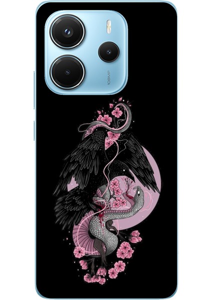 Redmi Note 14 4g Uyumlu Pembe Siyah Yılan Baskılı Silikon Kılıf